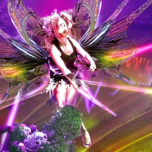 Prompt: fairies slam dancing at a black sabbath concert 4 k hyperdetailed photorealism