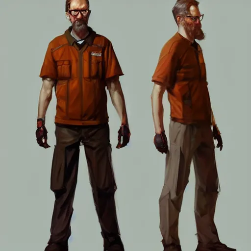 Image similar to a full body portrait of gordon freeman by Krenz Cushart, high detail, concept art, artstation, 8k