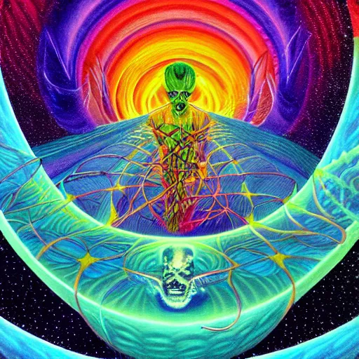 Image similar to travel in void dimension, psychodelic art by alex gray, trending on artstation