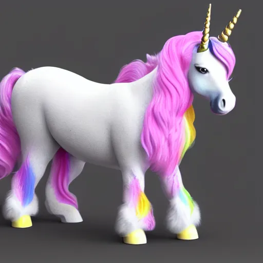 Prompt: a furry unicorn based on a percheron horse, the unicorn fur is purple, pink and yellow with an ombre effect, the unicorn is beautiful, made with unreal engine 5 very expensive effects, a lot of detail in the fur to look realistic