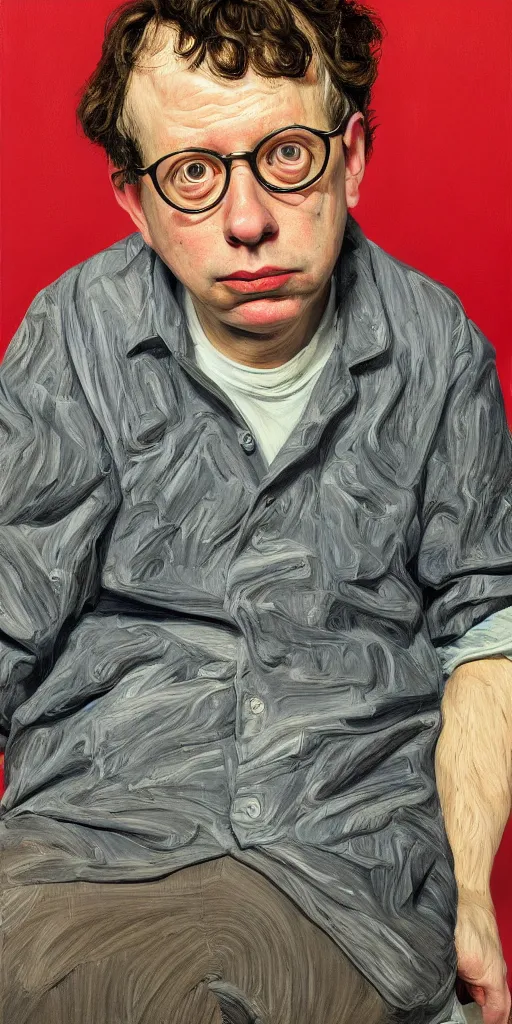 Prompt: high quality high detail painting of todd solondz portrait by lucian freud, hd, photorealistic lighting