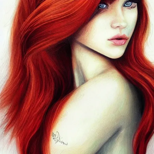 Prompt: Portrait of a beautíful young lady with red hair and green eyes, sharp, detailed, award winning, arstation, pinterest