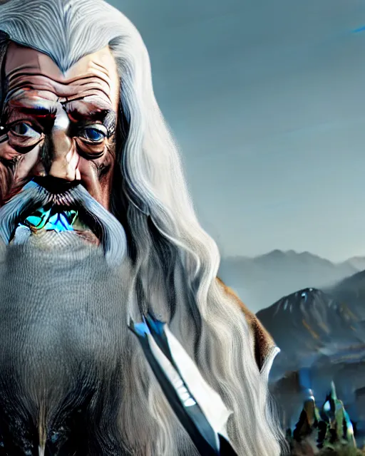 Image similar to Gandalf the white from Lord of the rings in GTA V loading screen, GTA V Cover art by Stephen Bliss, boxart, loading screen,