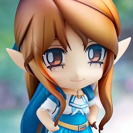 Image similar to beautiful water color concept art of face detailing cute girl in the style of nendoroid and Toon Zelda , anime style, close-up