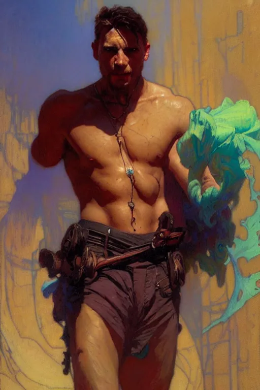 Image similar to attractive man, marvel, cool colors, painting by gaston bussiere, craig mullins, greg rutkowski, alphonse mucha