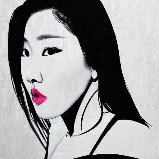 Prompt: popart painting of Hwasa. Mamamoo beautiful singer talented woman. FULL BODY WOMANLY FIGURE. Full body popart cute face.