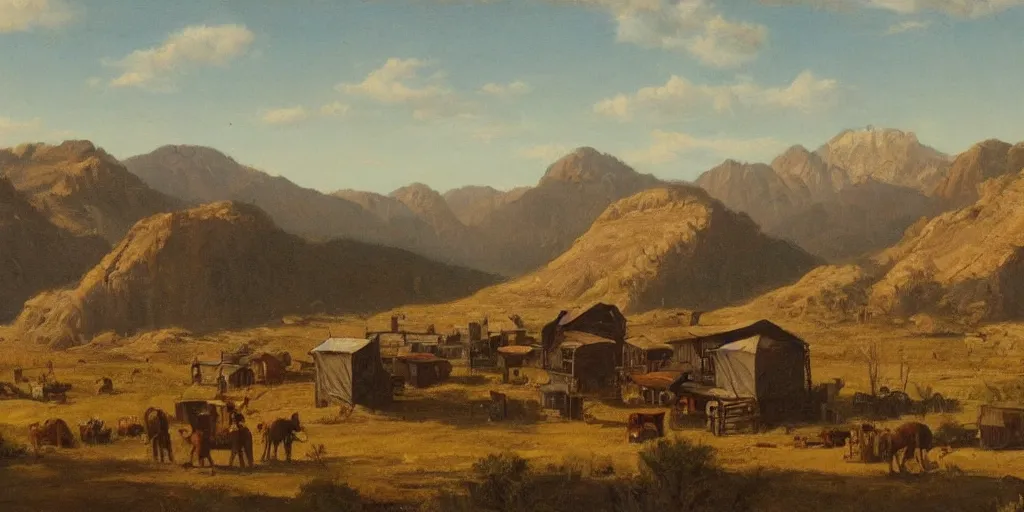 Prompt: a wild west scenery, camps in the background, painted
