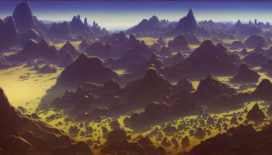 Prompt: landscape painting of Nagrand from World of Warcraft, art by chesley bonestell