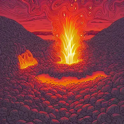 Image similar to portrait of head melting into another one, lava, laugh and surprise, by Dan Mumford