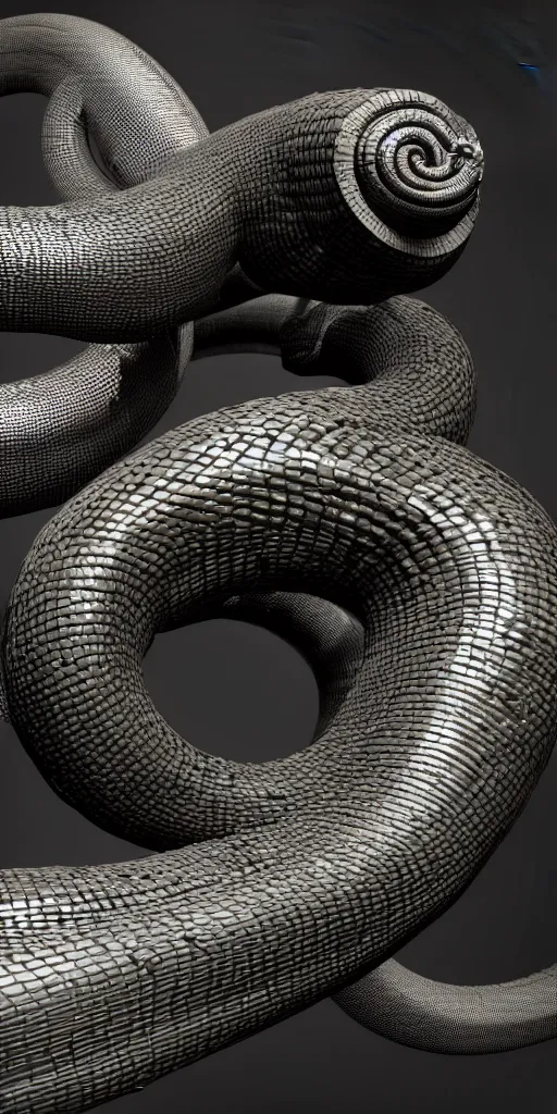 Prompt: the great cyborg serpent leviathan hyperrrealistic curling around the world 3d render zbrush vray caravaggio