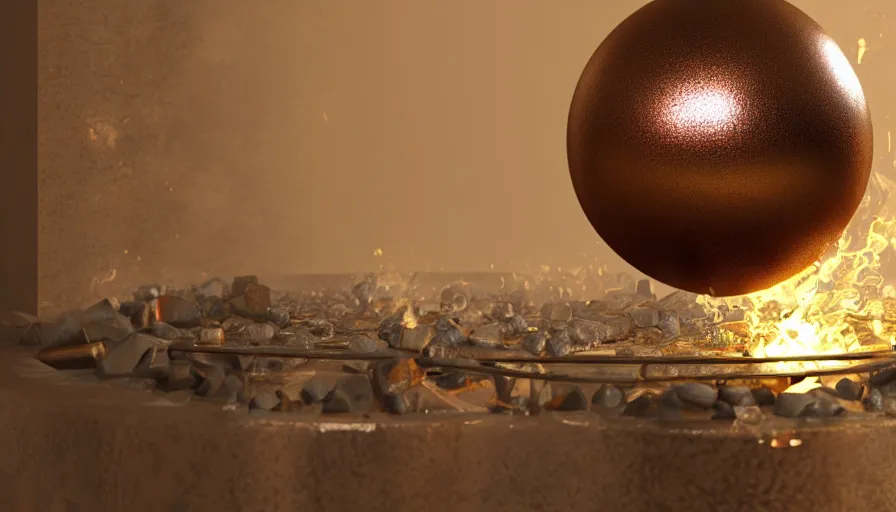 Image similar to metallic liquid sphere in fireplace, hyperdetailed, artstation, cgsociety, 8 k