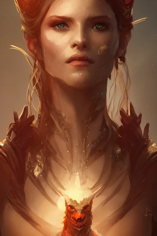 Image similar to a fancy portrait of an attractive women with both dragon and human DNA by Greg Rutkowski, Sung Choi, Mitchell Mohrhauser, Maciej Kuciara, Johnson Ting, Maxim Verehin, Peter Konig, final fantasy , mythical, 8k photorealistic, cinematic lighting, HD, high details, atmospheric,