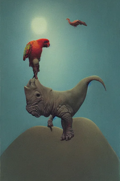 Image similar to painting of cross between rhino & parrot, intercrossed animal, by zdzislaw beksinski, by tiffany bozic, gradient background, concept art, beautiful composition, digital painting,