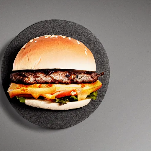 Image similar to Award-winning food photography of a burger made of styrofoam and concrete, dramatic lighting, 8k