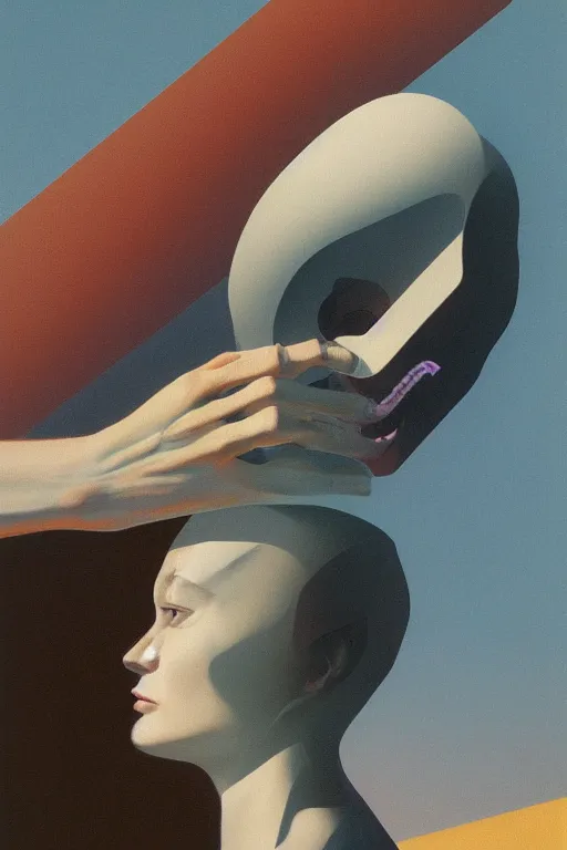 Image similar to woman wearing oculus and digital glitch head edward hopper and james gilleard, zdzislaw beksisnski, higly detailed