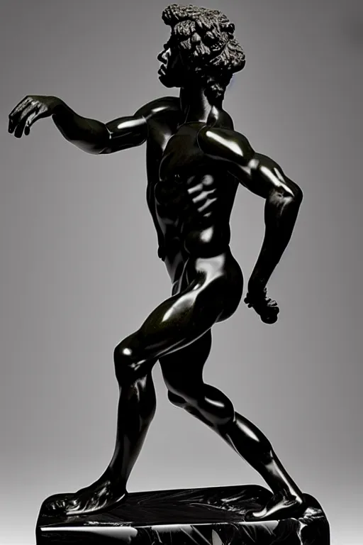 Image similar to intricate and detailed dancing Satyr statue made on polished obsidian by Antonio Corradini