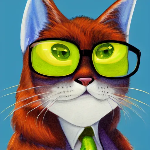 Prompt: painting of an anthropomorphic blue cat with ref half - rimmed glasses, furaffinity, digital painting, detailed, furry art, furry fandom, furaffinity