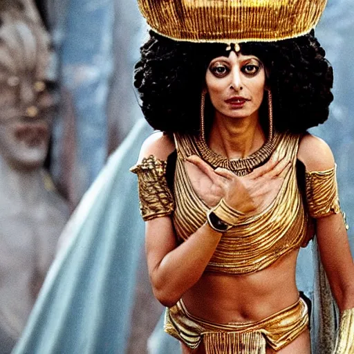Prompt: jeff goldblum as cleopatra, cinematic, highly detained, movie still, vivid color,