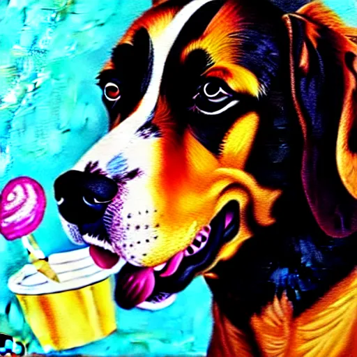 Image similar to painting of a dog eating ice cream