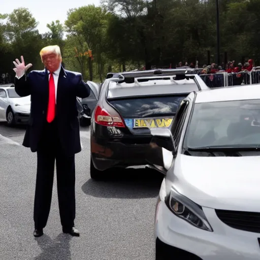 Image similar to donald trump throwing balls at cars