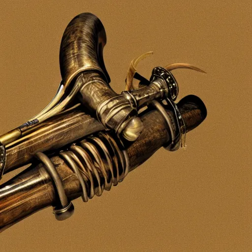 Image similar to a 3 d render of a medieval blowing horn, winding horn, animal horn, higly detailed, mystic, artwork