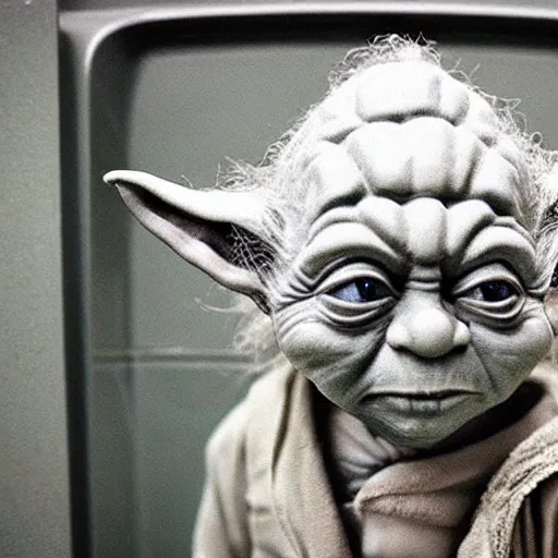 Image similar to sad yoda in toilet