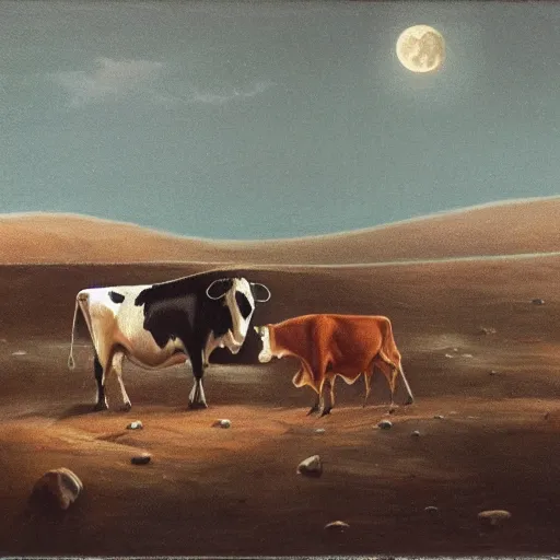 Image similar to cows on the moon, moonlight,