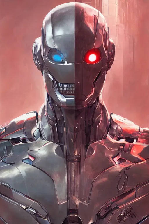 Image similar to Portrait of Mark Zuckerberg as Ultron, marvel comics, dark, intricate, highly detailed, smooth, artstation, digital illustration by Ruan Jia and Mandy Jurgens and Artgerm and Wayne Barlowe and Greg Rutkowski and Zdislav Beksinski