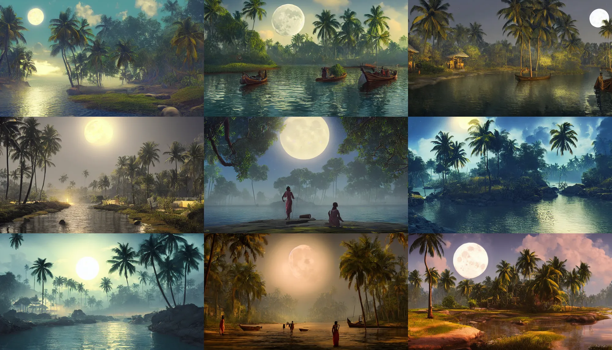 Prompt: a moonlit kerala in the style of altos odyssey, ultrarealistic, artstation