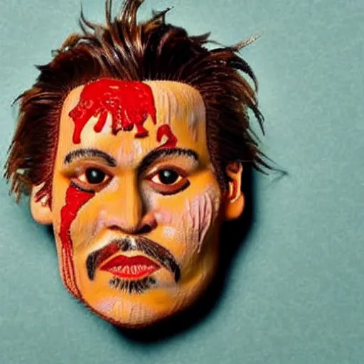 Prompt: johnny depp made out of jambalaya, a human face made out of a bowl of jambalaya