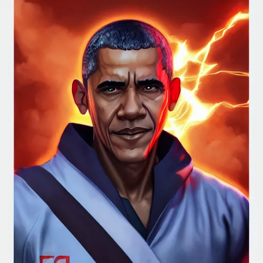 Prompt: barack obama as a street fighter character, cg animation, capcom, realistic, character select portrait, by artgerm, greg rutkowski, alphonse mucha, 3 d