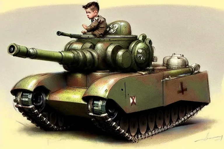 Image similar to (((((1950s boy and his pet robot toy retro army tank . muted colors.))))) by Jean-Baptiste Monge !!!!!!!!!!!!!!!!!!!!!!!!!!!