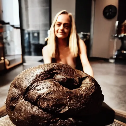 Image similar to a goldendoolde petting a giant piece of poop, it’s steamy, 10000000 likes on Instagram,