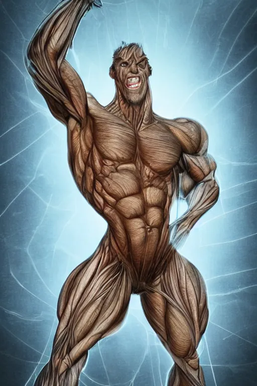 Image similar to muscular creature, veins, troll, fishlike, gills, dragonlike, grown together, overgrown, electronic wires, god rays, dark, skin, plastic wrap,