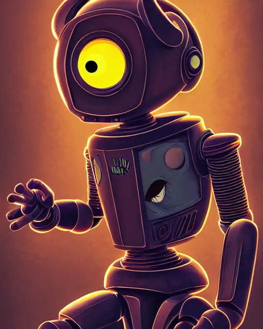 Image similar to looney tunes by warner bros, robot, character portrait, portrait, close up, concept art, intricate details, highly detailed, sci - fi poster, cyberpunk