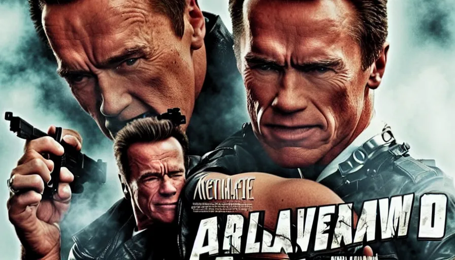 Prompt: big budget action movie poster staring arnold schwarzenegger as a florist.