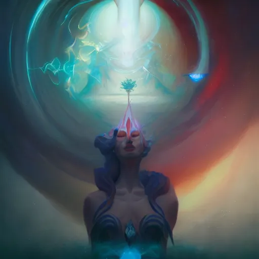 Image similar to nubile emanation by pete mohrbacher and greg rutkowski, digital art, unreal engine 5, wlop, trending on artstation, deviantart, pinterest, symmetrical portrait, rule of thirds, 4 k uhd image
