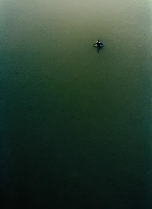 Image similar to sad, lonely frog vertically hovering above misty lake waters in jesus christ pose, low angle shot, long cinematic shot by Andrei Tarkovsky, paranormal, eerie, mystical