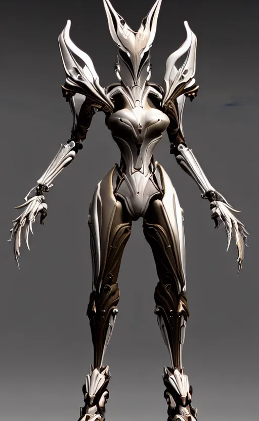 Image similar to extremely detailed front shot, low shot, of a beautiful elegant saryn warframe, that's a giant beautiful stunning anthropomorphic robot female dragon with metal cat ears, posing elegantly, detailed sharp robot dragon paws for feet, thick smooth warframe legs, streamlined white armor, long elegant tail, two arms, two legs, long tail, detailed warframe fanart, destiny fanart, high quality digital art, giantess art, furry art, 3D realistic, warframe art, Destiny art, furaffinity, DeviantArt, artstation, 8k HD, octane render