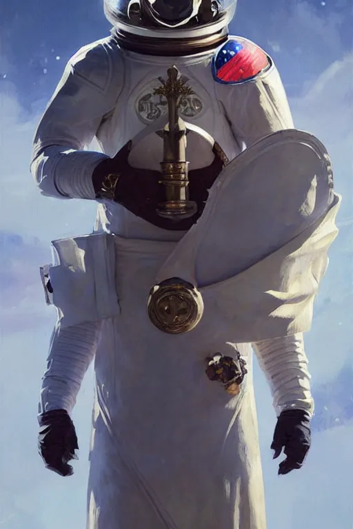 Image similar to knights templar in a space suit, painting by greg rutkowski, j. c. leyendecker, artgerm