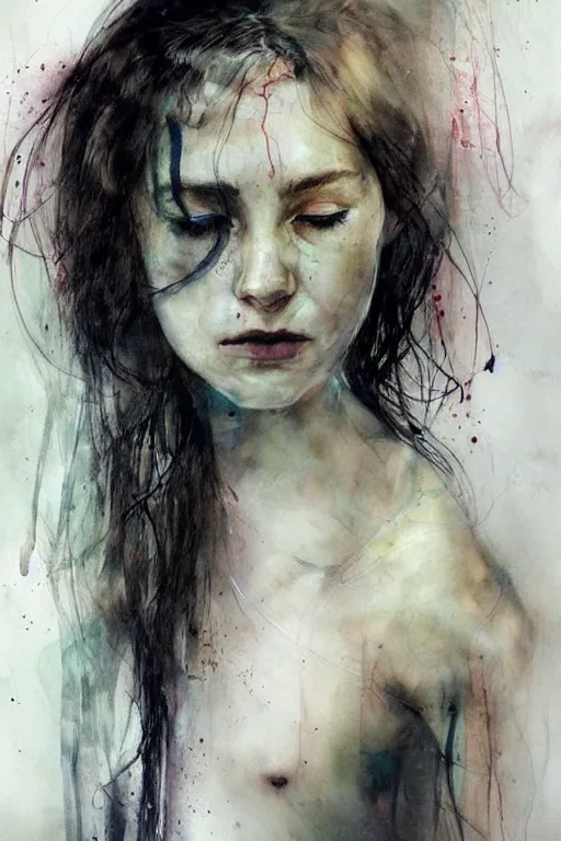 Prompt: sad woman portrait art by agnes cecile, beautiful, soft, smooth, solitude, dramatic, peaceful