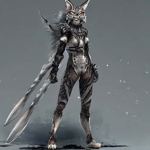 Prompt: yoshitaka amano style, lynx warrior, anthropomorphic