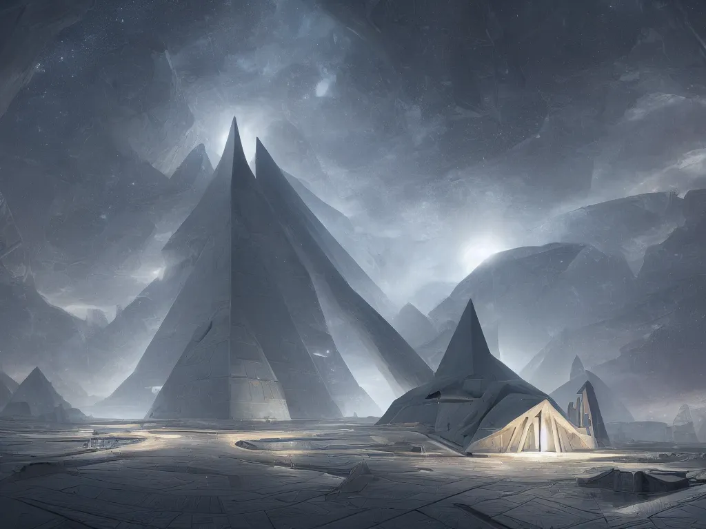 Prompt: pyramidal mausoleum spaceship, highly detailed, intricate, by Raphael Lacoste, Eddie Mendoza, Alex Ross, background of outer space nebulas by Pilar Gogar, concept art, matte painting, 8K HDR