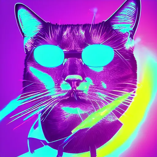 Image similar to cat head outline, laser eyes, portrait, vaporwave, synthwave, neon, vector graphics, cinematic, volumetric lighting, f 8 aperture, cinematic eastman 5 3 8 4 film, photorealistic