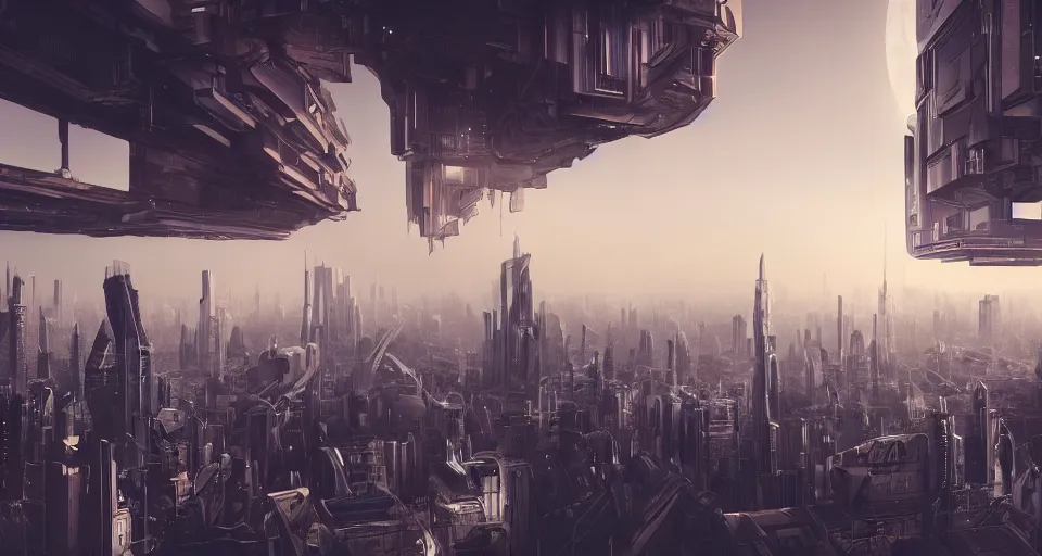 Prompt: view on futuristic city in the horizon, in style of cyberpunk, detailed, sharp, 4 k