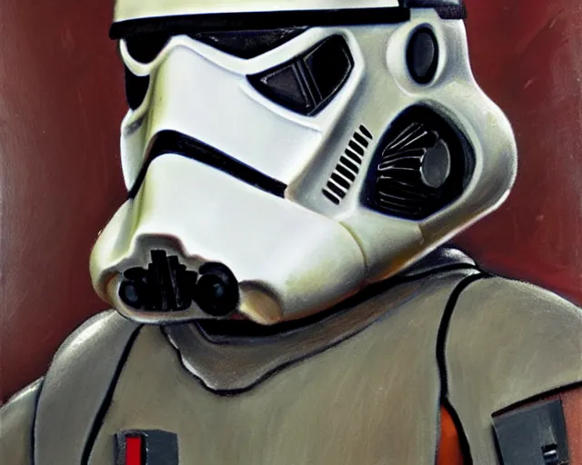 Image similar to a star wars storm trooper, dead and decaying, in the style of otto dix's der krieg, oil painting