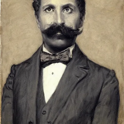 Prompt: gentleman action hero, suit, bow tie, mustache, by alfred stevens in charcoal