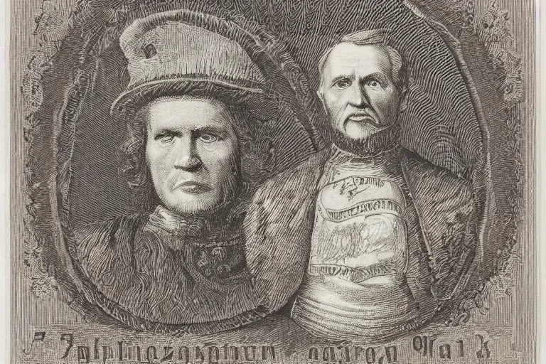 Prompt: An engraved portrait of Jaroslaw Kaczynski , detailed!!! copper-plate engraving in the style of money bills, fine!!! lines, engraved by Alfred Sealey, Bureau of Engraving and Printing