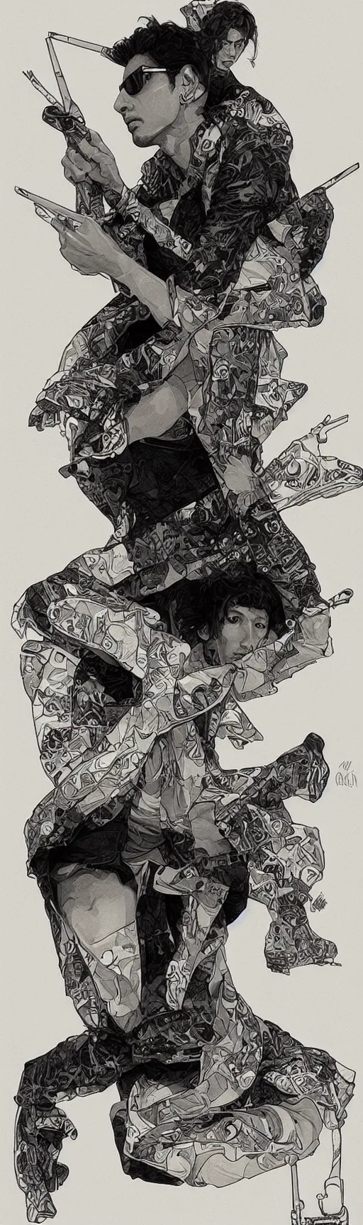 Image similar to amazing lifelike award winning pencil illustration of Jeff Goldblum shibuya punk skater trending on art station artgerm Greg rutkowski alphonse mucha cinematic
