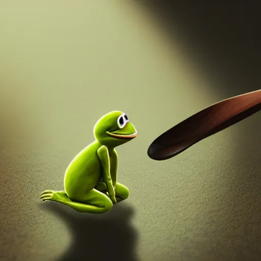 Prompt: pepe with a spoon, realistic, detailed, photography, artstation, dramatic light